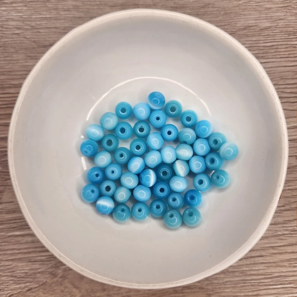 Cats Eye Round Bead Lot of 50 Cat's Eye Glass Fiber Optic Glass Bead